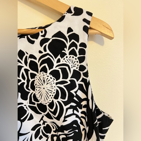 KARIN STEVENS Women Dress 12 Floral Black White Slip Preppy Sheath Cotton Modest - Picture 4 of 17